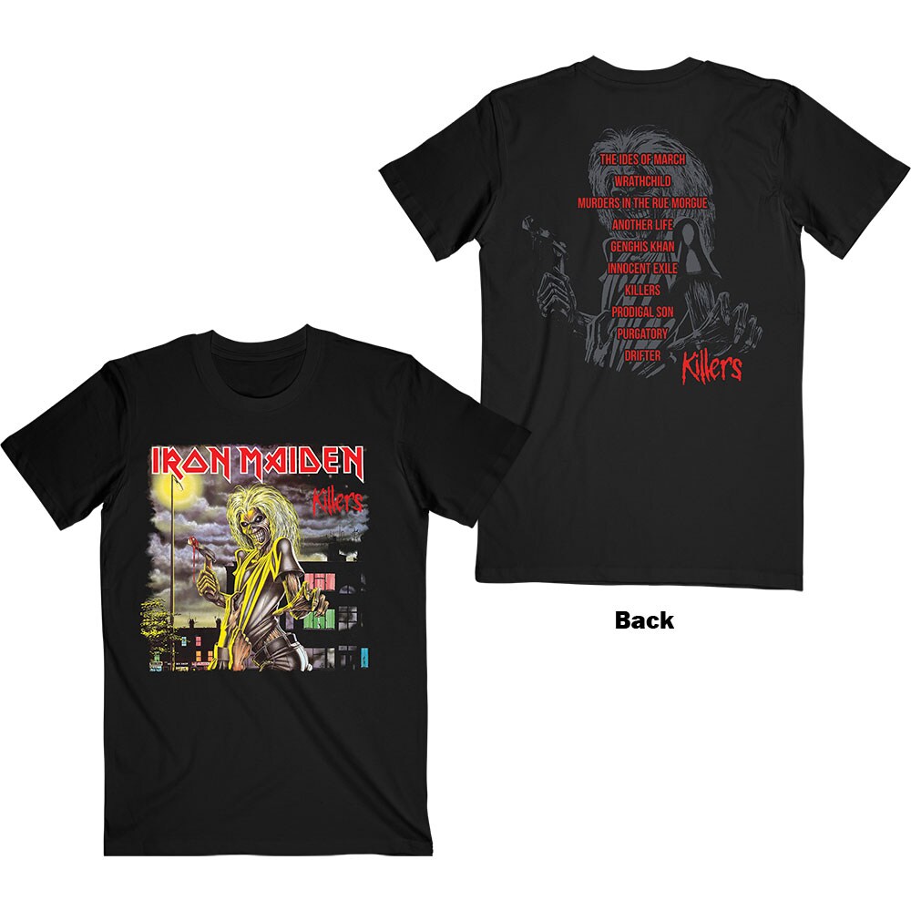 Iron Maiden Unisex T-Shirt: Killers V.2. Album Track list (Back Print) (Medium)