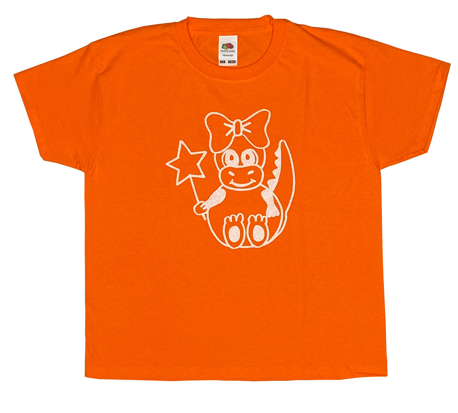Børne-t-shirt: Dino pige orange (3-4 år)