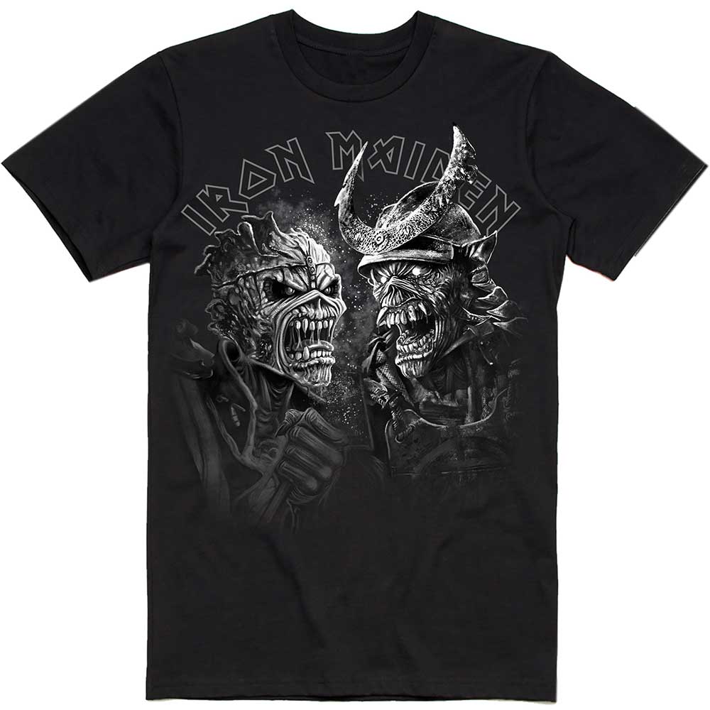 Iron Maiden Unisex T-Shirt: Senjutsu Large Grayscale Heads (Small)