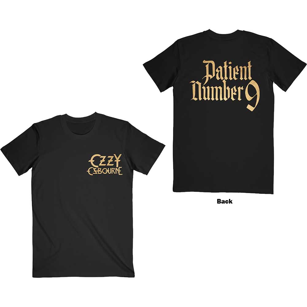 Ozzy Osbourne Unisex T-Shirt: Patient No. 9 Gold Logo (Back Print) (Small)