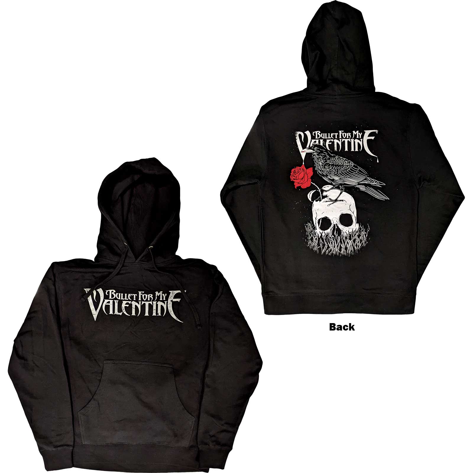 Bullet For My Valentine Unisex Pullover Hoodie: Logo & Raven (Back Print) (Small)