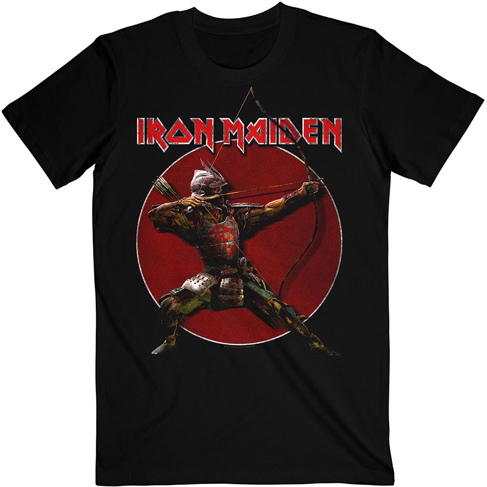 Iron Maiden Unisex T-Shirt: Senjutsu Eddie Archer Red Circle (Small)