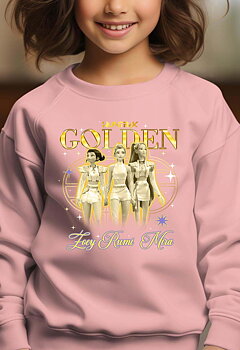 Huntrix Kpop Demon Hunters Barn Sweatshirt - Golden - Rosa - Unisex