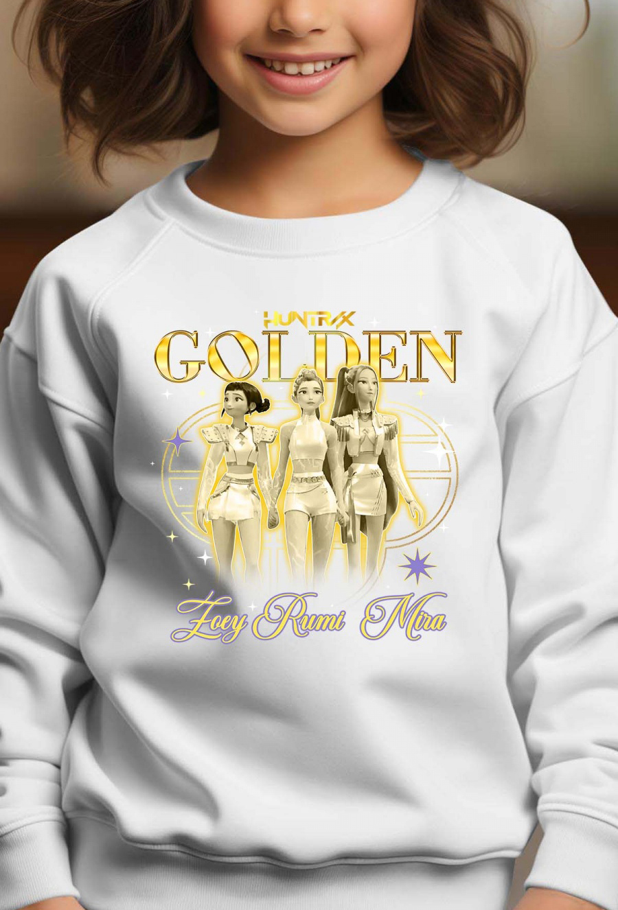 Huntrix Kpop Demon Hunters Barn Sweatshirt - Golden - Vit - Unisex
