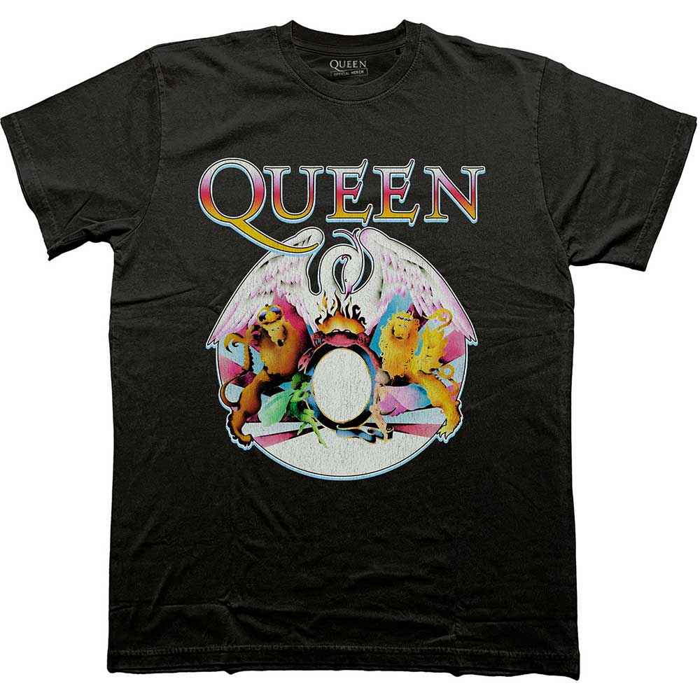 Queen Unisex T-Shirt: Multi Colour Crest (Large)