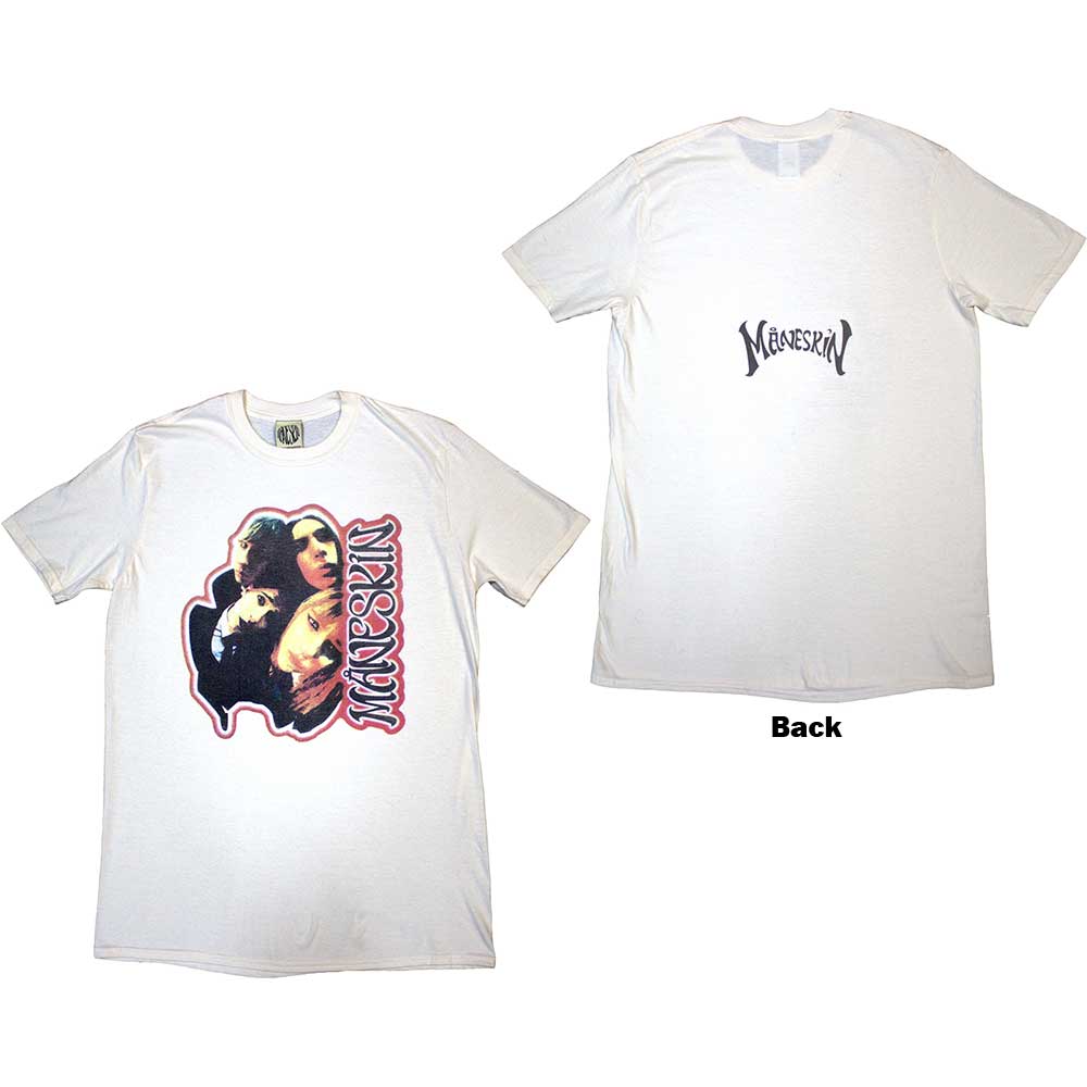 Maneskin Unisex T-Shirt: Fisheye Faces (Back Print & Ex-Tour) (Small)