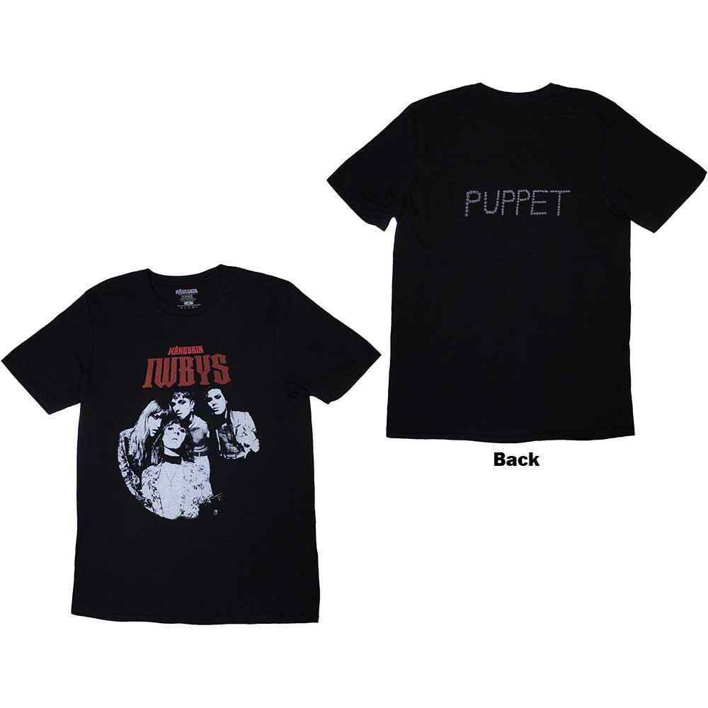 Maneskin Unisex T-Shirt: I Wanna Be Your Slave B&W Photo (Back Print & Ex-Tour) (Medium)