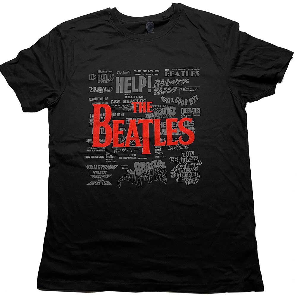 The Beatles Unisex T-Shirt: Titles & Logos (Puff Print) (Medium)