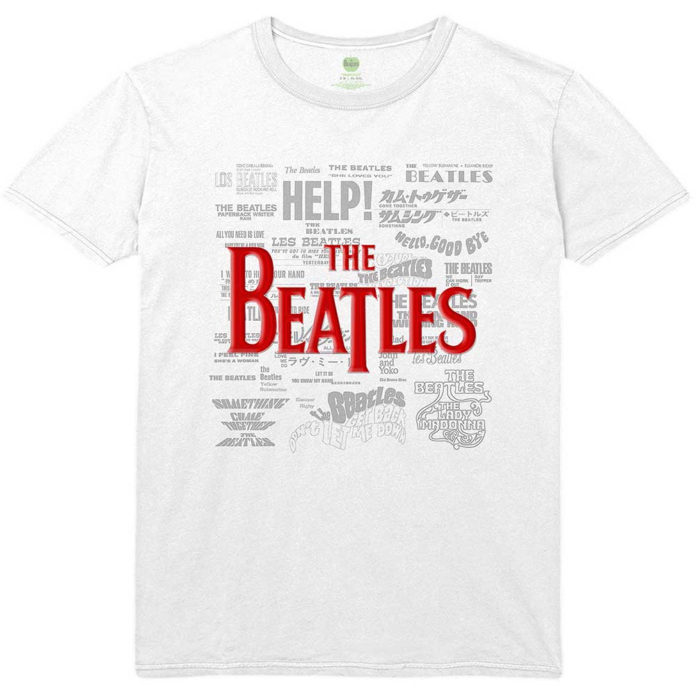 The Beatles Unisex T-Shirt: Titles & Logos (Puff Print) (Medium)