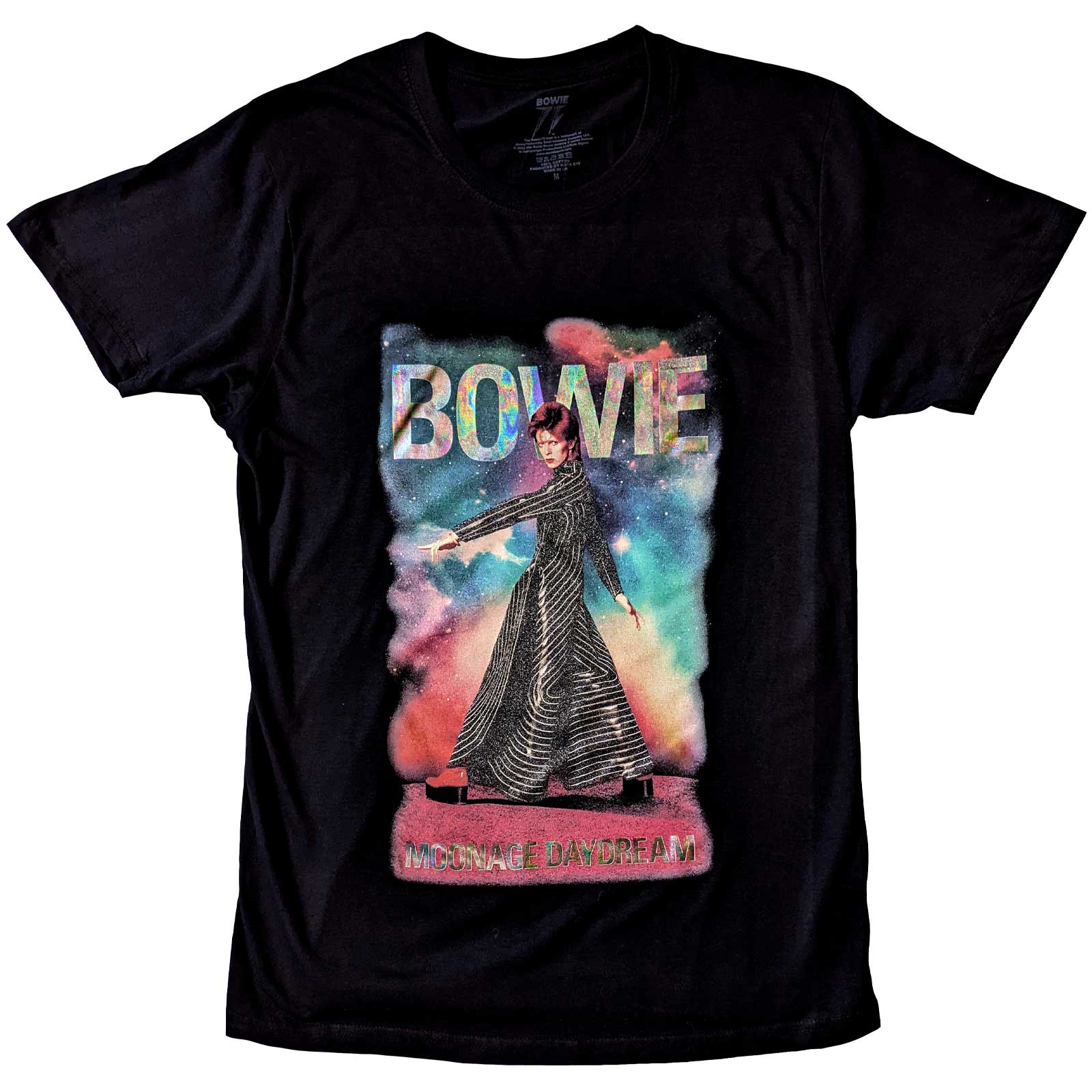 David Bowie Unisex Embellished T-Shirt: Moonage 11 Fade (Glitter Print) (Large)