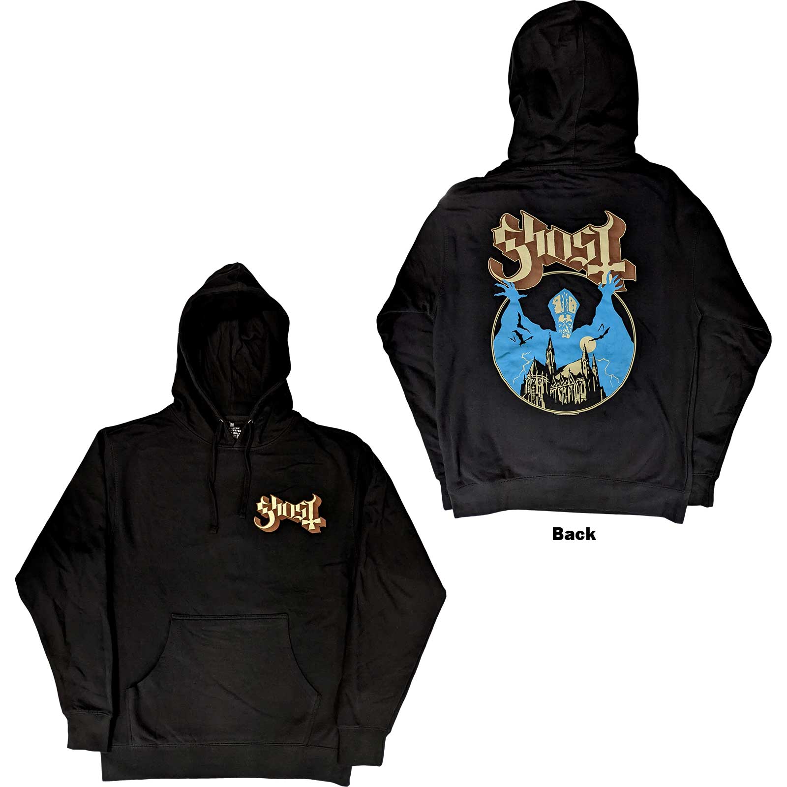 Ghost Unisex Pullover Hoodie: Pocket Logo & Opus (Back Print) (X-Large)