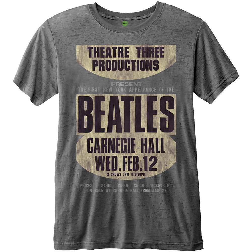 The Beatles Unisex Burn Out T-Shirt: Carnegie Hall (Small)