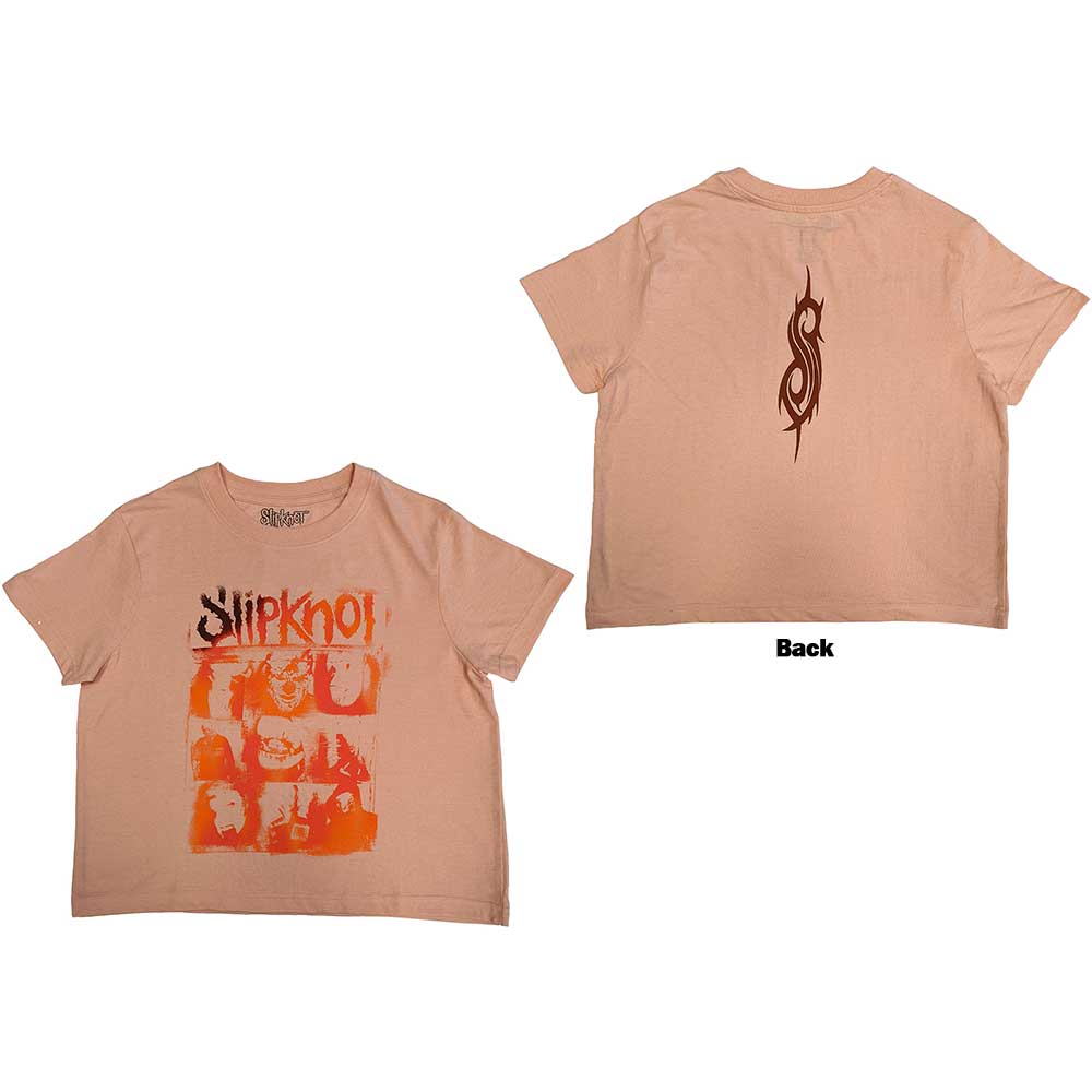 Slipknot Ladies Crop Top: The End, So Far Faces Grid (Back Print) (Medium)