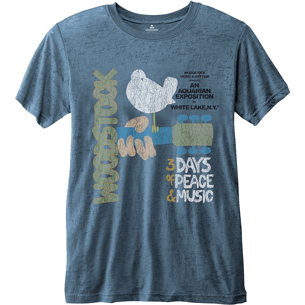 Woodstock Unisex Fashion Tee: Classic Vintage Poster with Burn Out Finishing (Medium) - 2