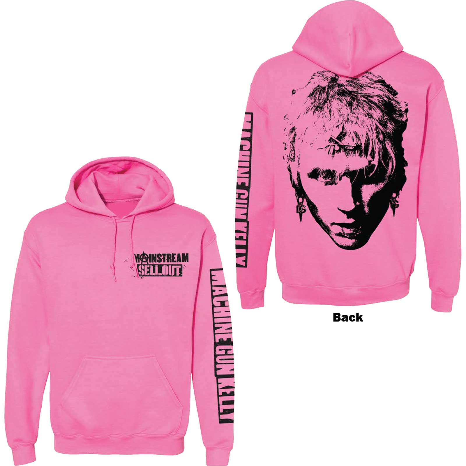 Machine Gun Kelly Unisex Pullover Hoodie: Pink Face (Back & Sleeve Print) (Large)