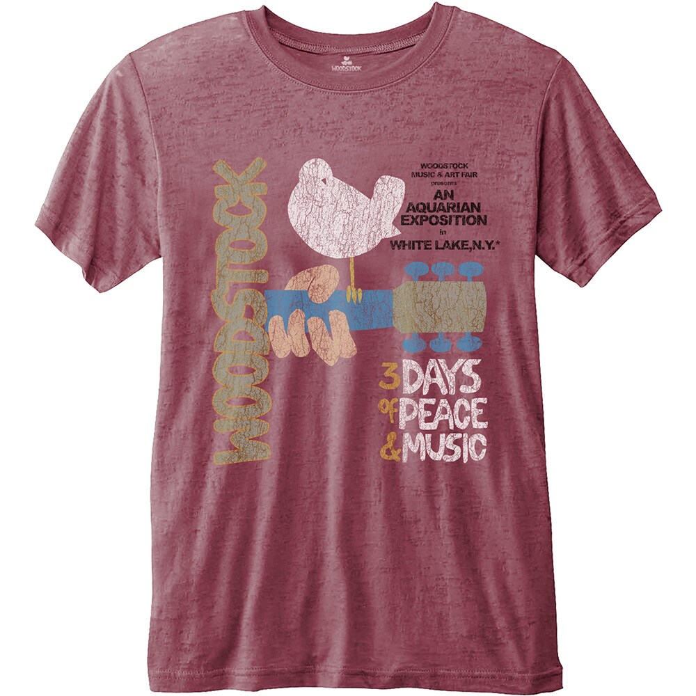 Woodstock Unisex Fashion Tee: Classic Vintage Poster with Burn Out Finishing (Large) - 2
