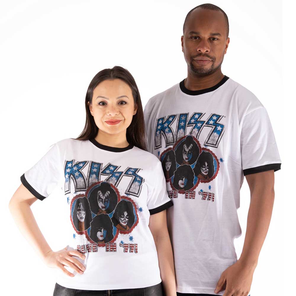 KISS Unisex Ringer T-Shirt: Alive in '77 (Large)