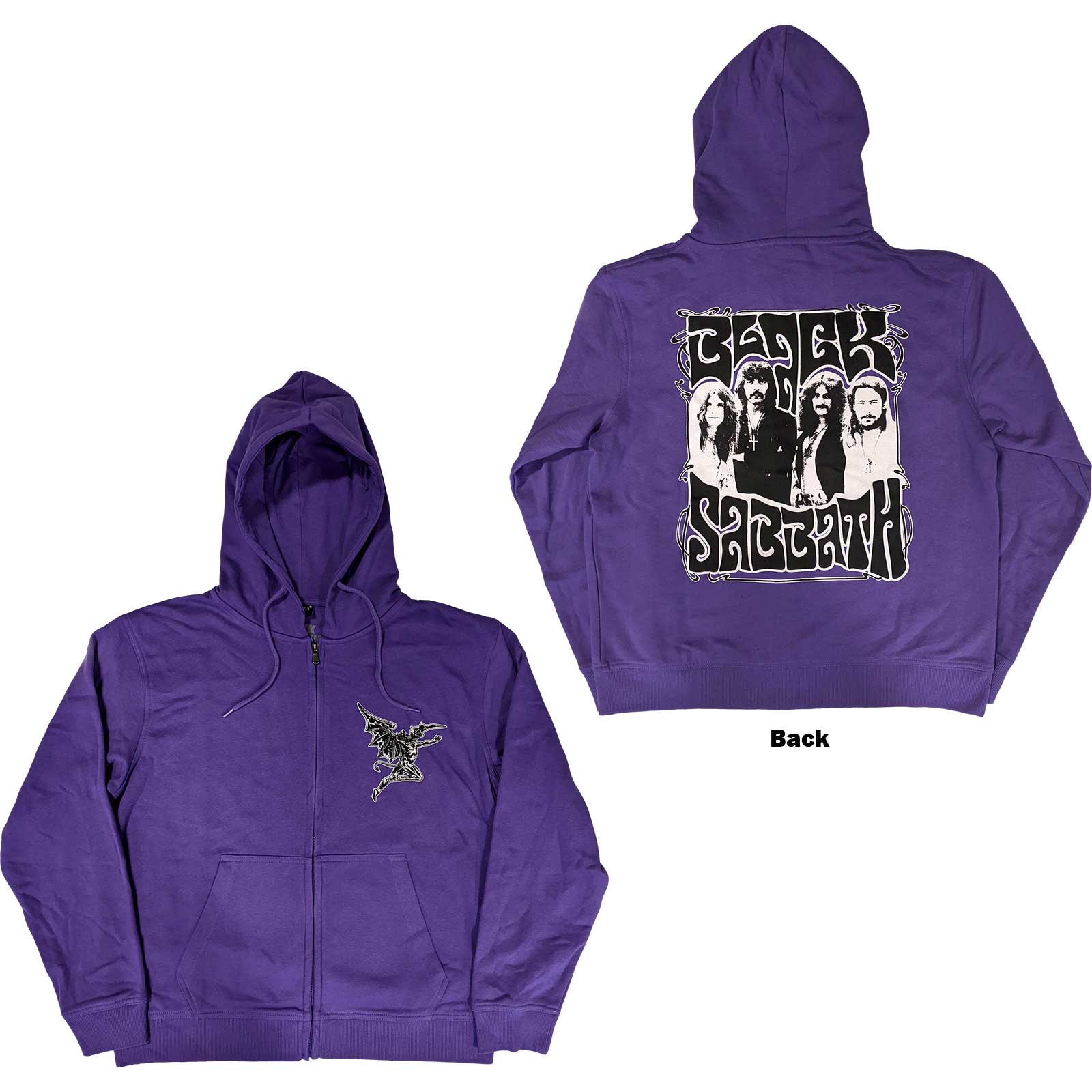 Black Sabbath Unisex Zipped Hoodie: Henry Pocket Logo (Back Print) (Small)