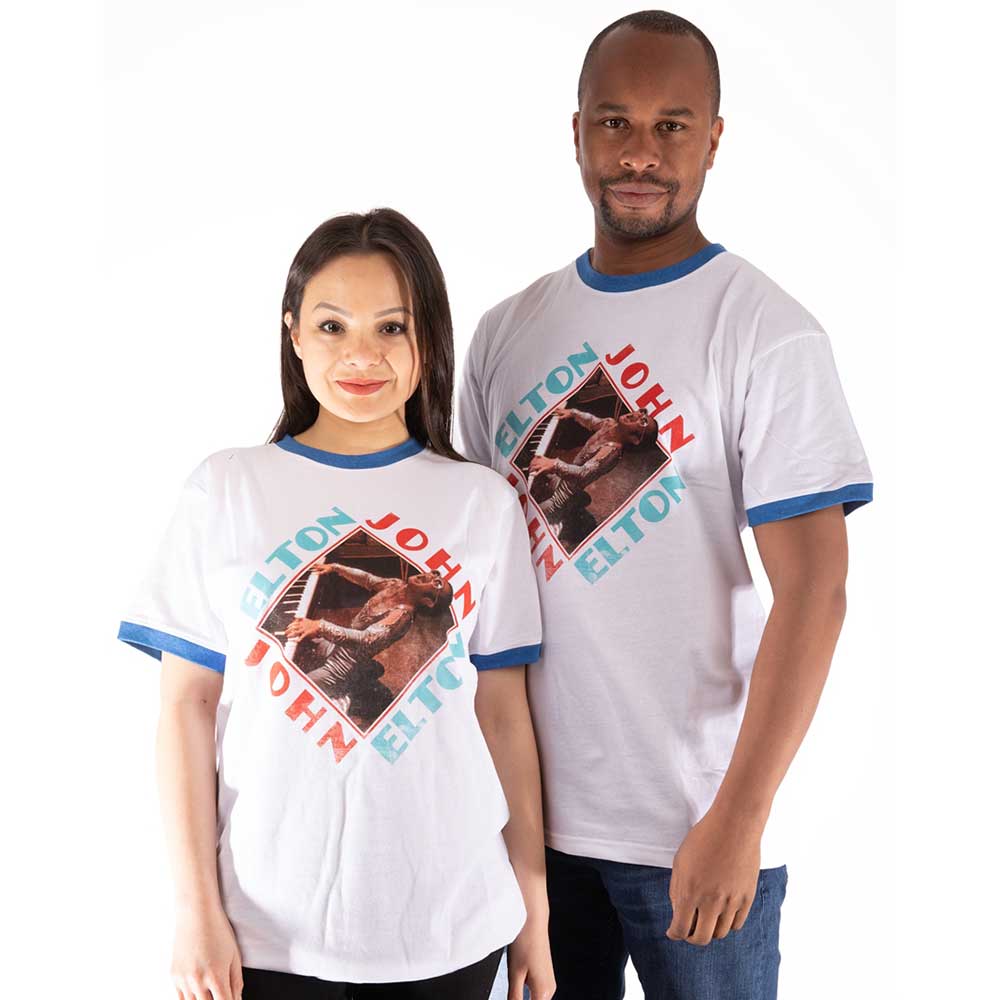 Elton John Unisex Ringer T-Shirt: Piano Diamond (XX-Large)