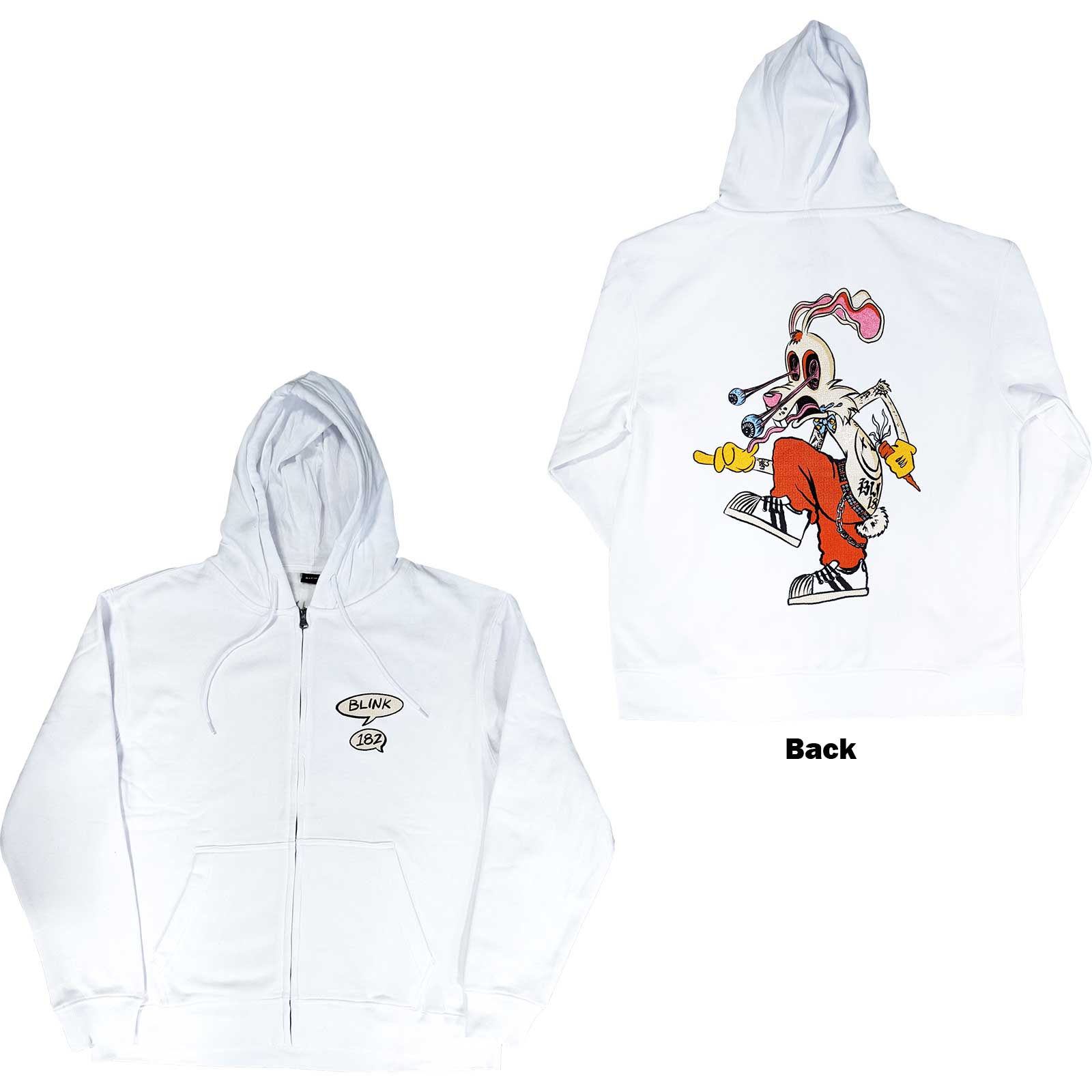 Blink-182 Unisex Zipped Hoodie: Roger Rabbit (Back Print) (XX-Large)