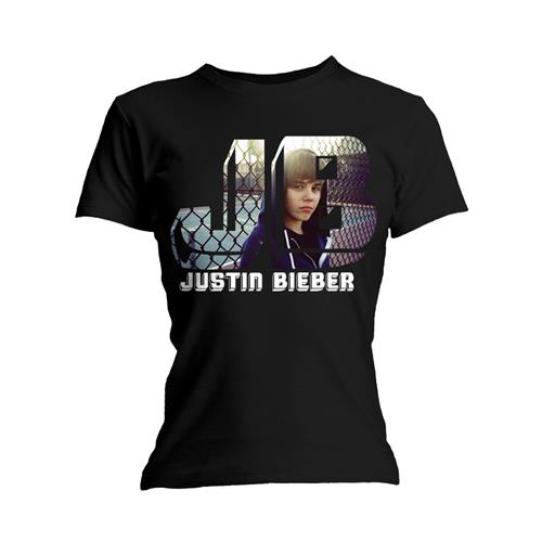 Justin Bieber Ladies T-Shirt: Photo Black (Skinny Fit) (Medium)