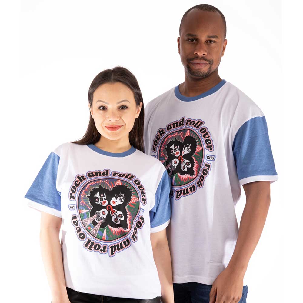 KISS Unisex Ringer T-Shirt: Rock and Roll Over (Large)