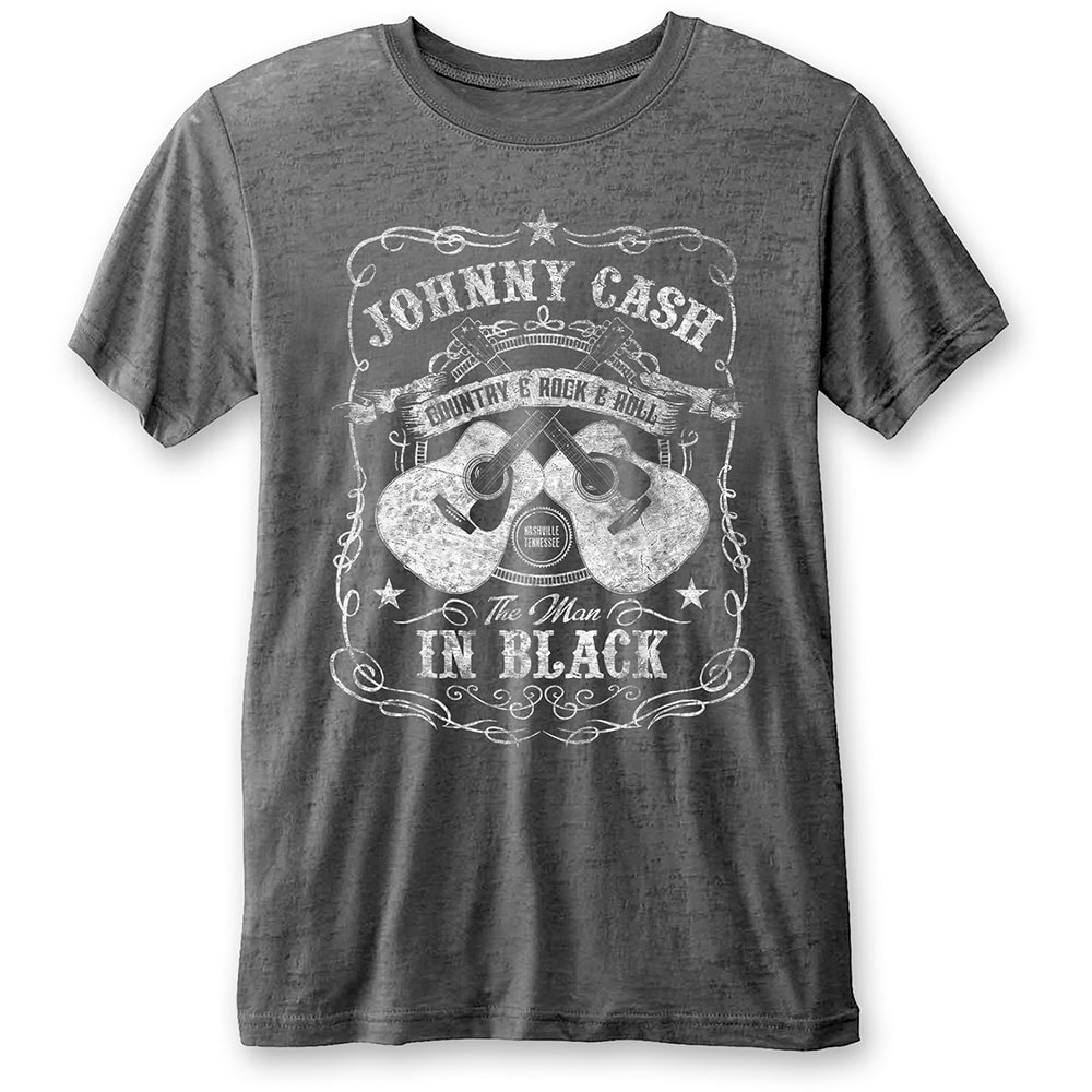 Johnny Cash Unisex Burn Out T-Shirt: The Man in Black (Small)