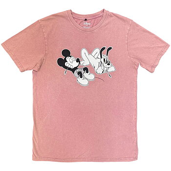 Disney Unisex Stone Wash T-Shirt: Mickey & Pluto Relax (Kashmir Red) (Medium)