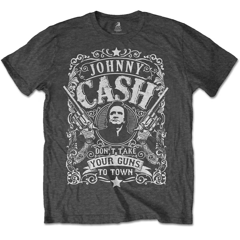 Johnny Cash Unisex T-Shirt: Don't take your guns to town (Large)