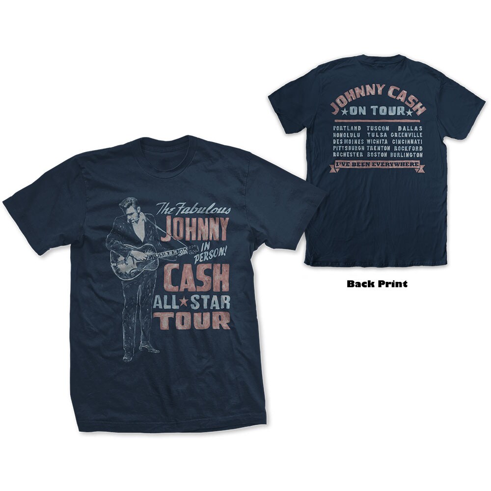 Johnny Cash Unisex T-Shirt: All Star Tour (Back Print) (Medium)