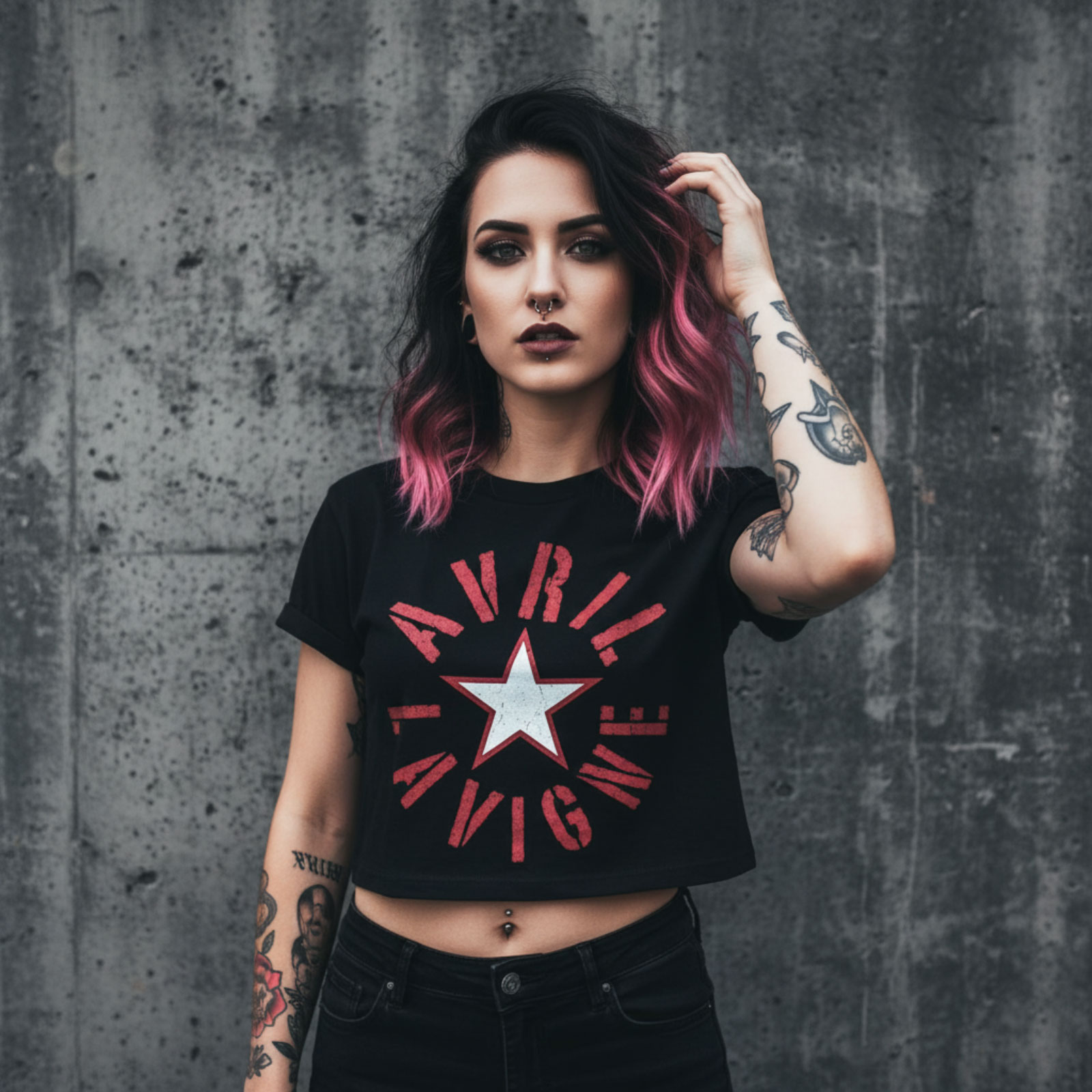 Avril Lavigne Dame Crop Top: Stencil-Logo (Svart)