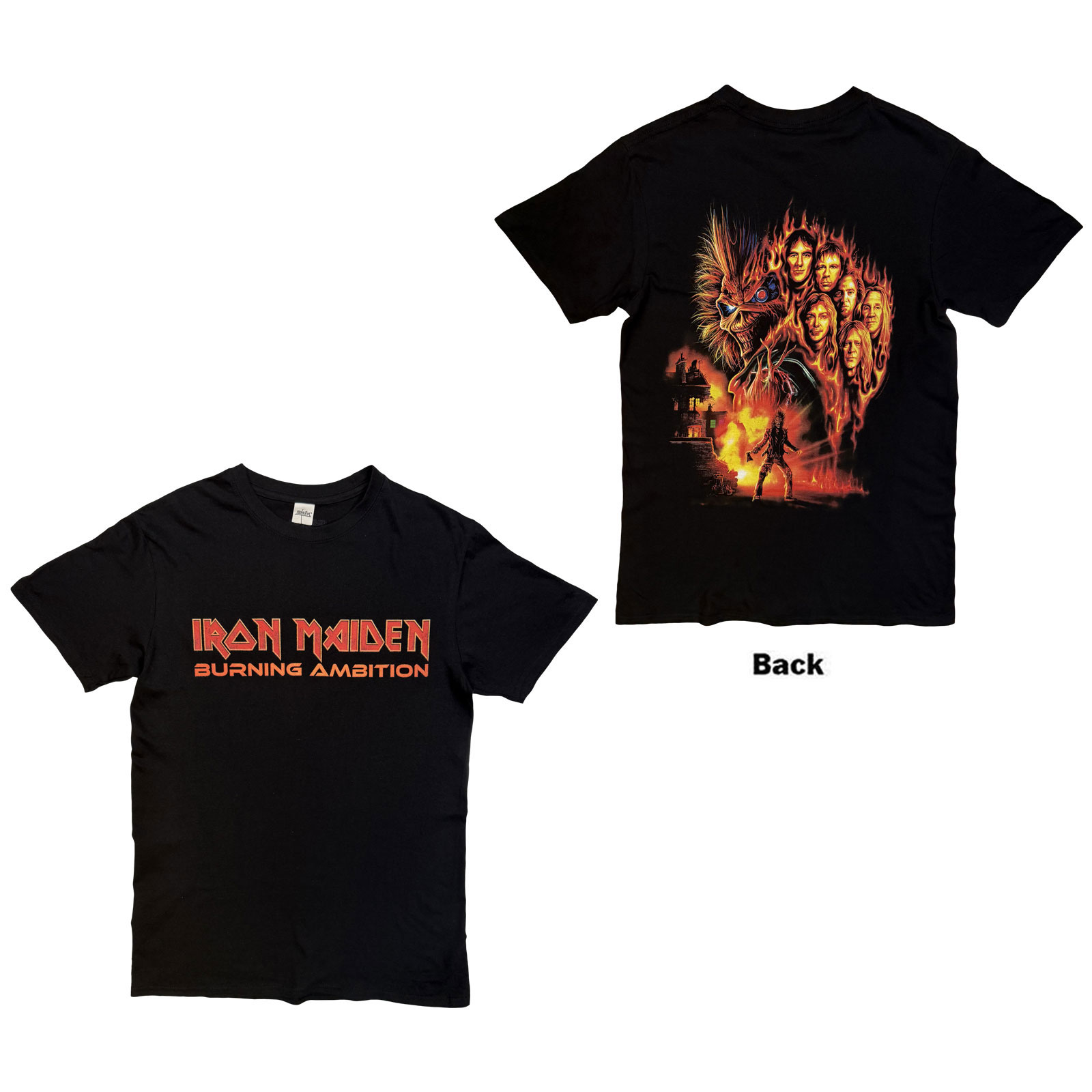 Iron Maiden Unisex T-shirt: Burning Ambition Textlogotyp (svart) (Ryggtryck)
