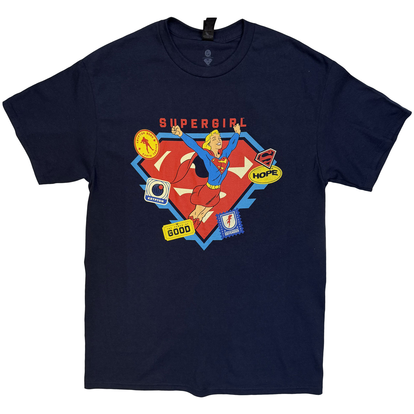 DC Comics Unisex T-skjorte: Supergirl Stickers (Marineblå)