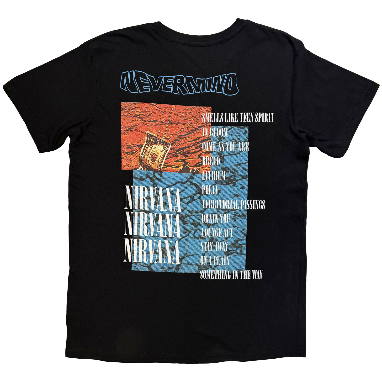 Nirvana Unisex T-shirt: Waves (Sort) (Bagtryk) - 3