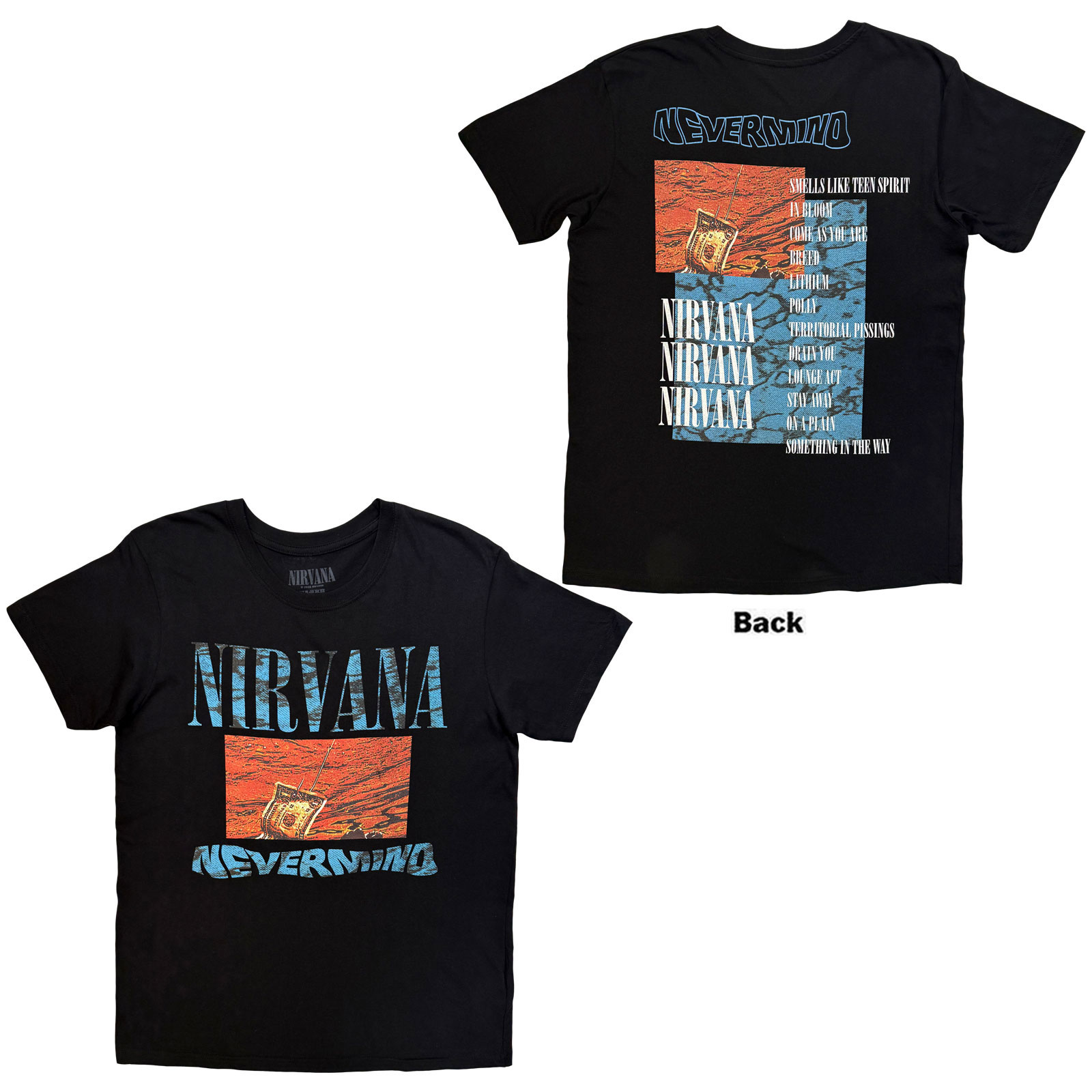 Nirvana Unisex T-shirt: Waves (Sort) (Bagtryk)