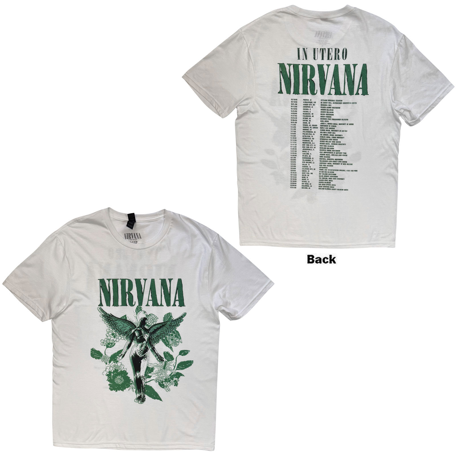 Nirvana Unisex T-shirt: In Utero Green (Vit) (Ryggtryck)