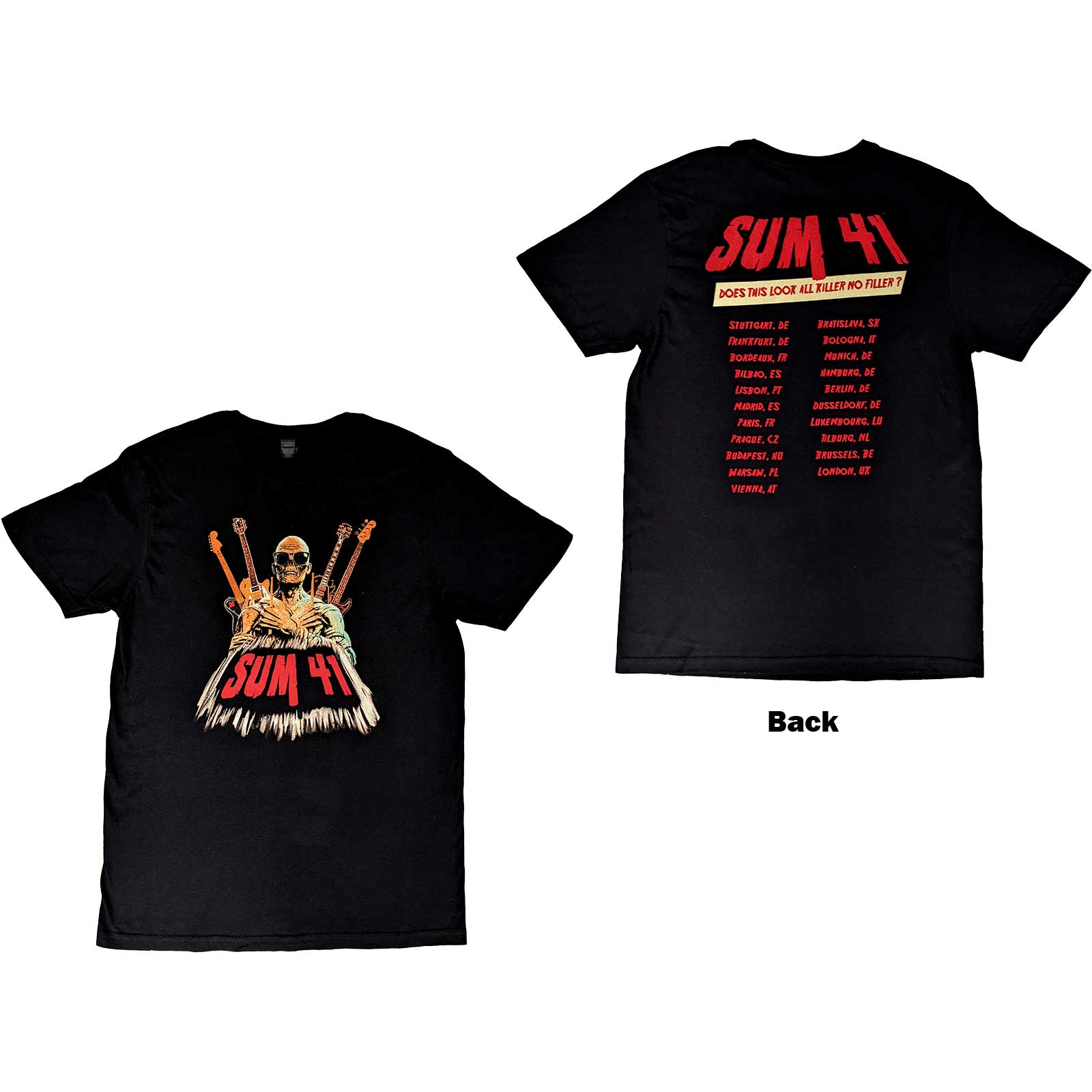 Sum 41 Unisex T-Shirt: Does This Look Like All Killer No Filler European Tour 2022 (Back Print) (Ex-Tour) (Small)