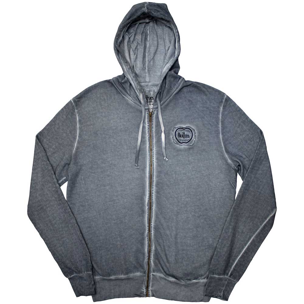 The Beatles Unisex Zipped Hoodie: Apple Logo Stone Wash (Medium)