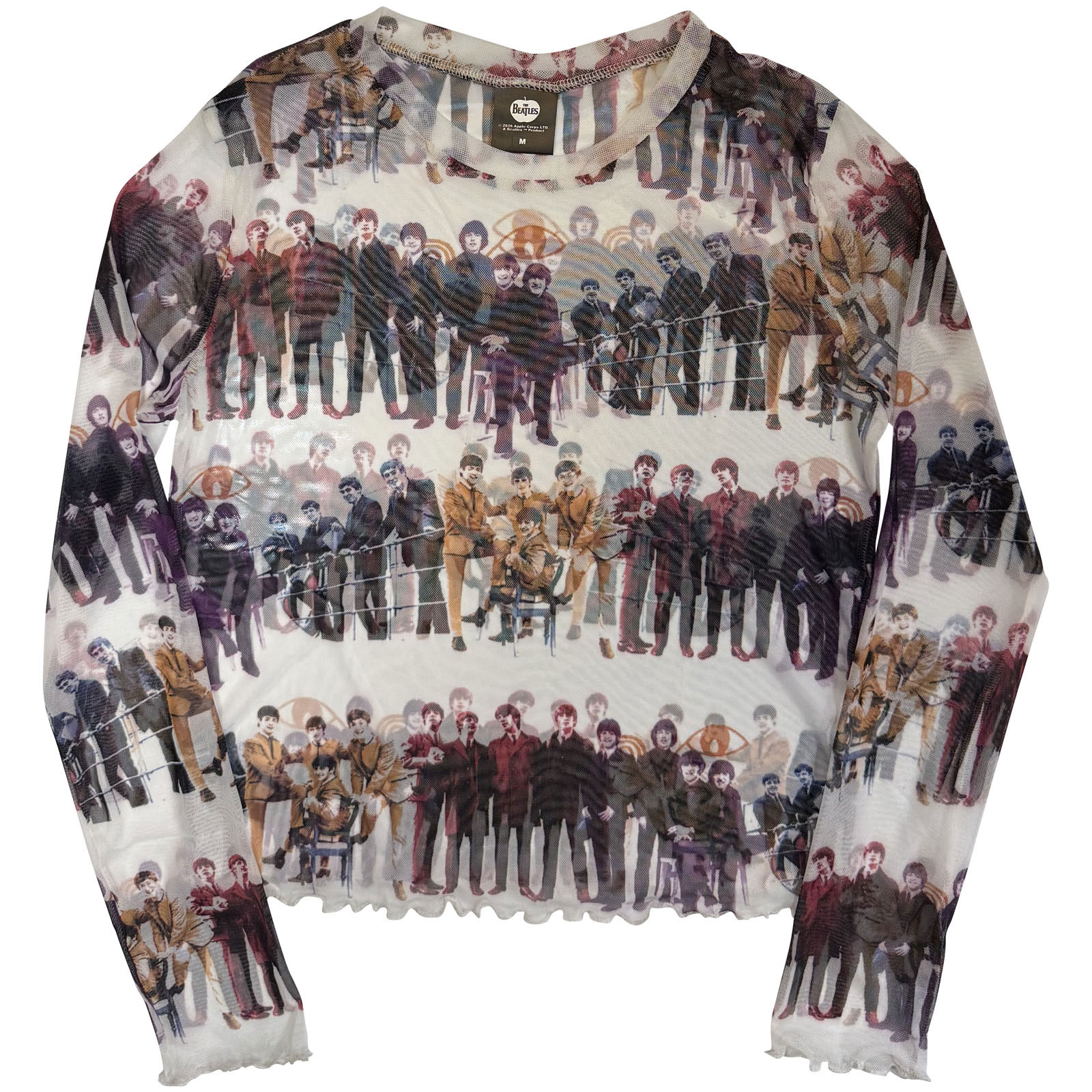 The Beatles Naisten Pitkähihainen Verkko-Crop Top: Anthology Colours Repeat (Valkoinen) (All Round) - 2