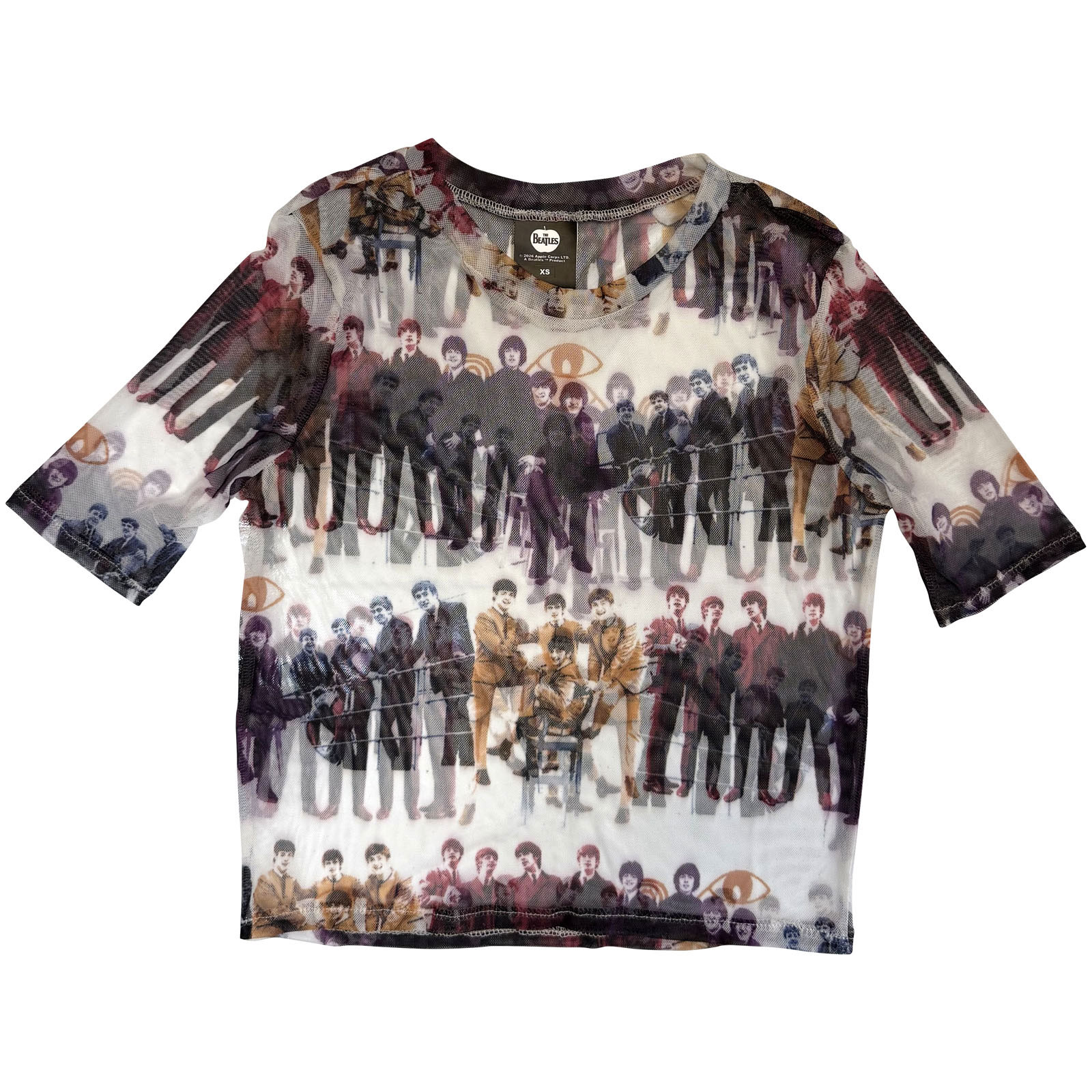 The Beatles Ladies Mesh Crop Top: Anthology Group Repeat (White) (All Round) - 2