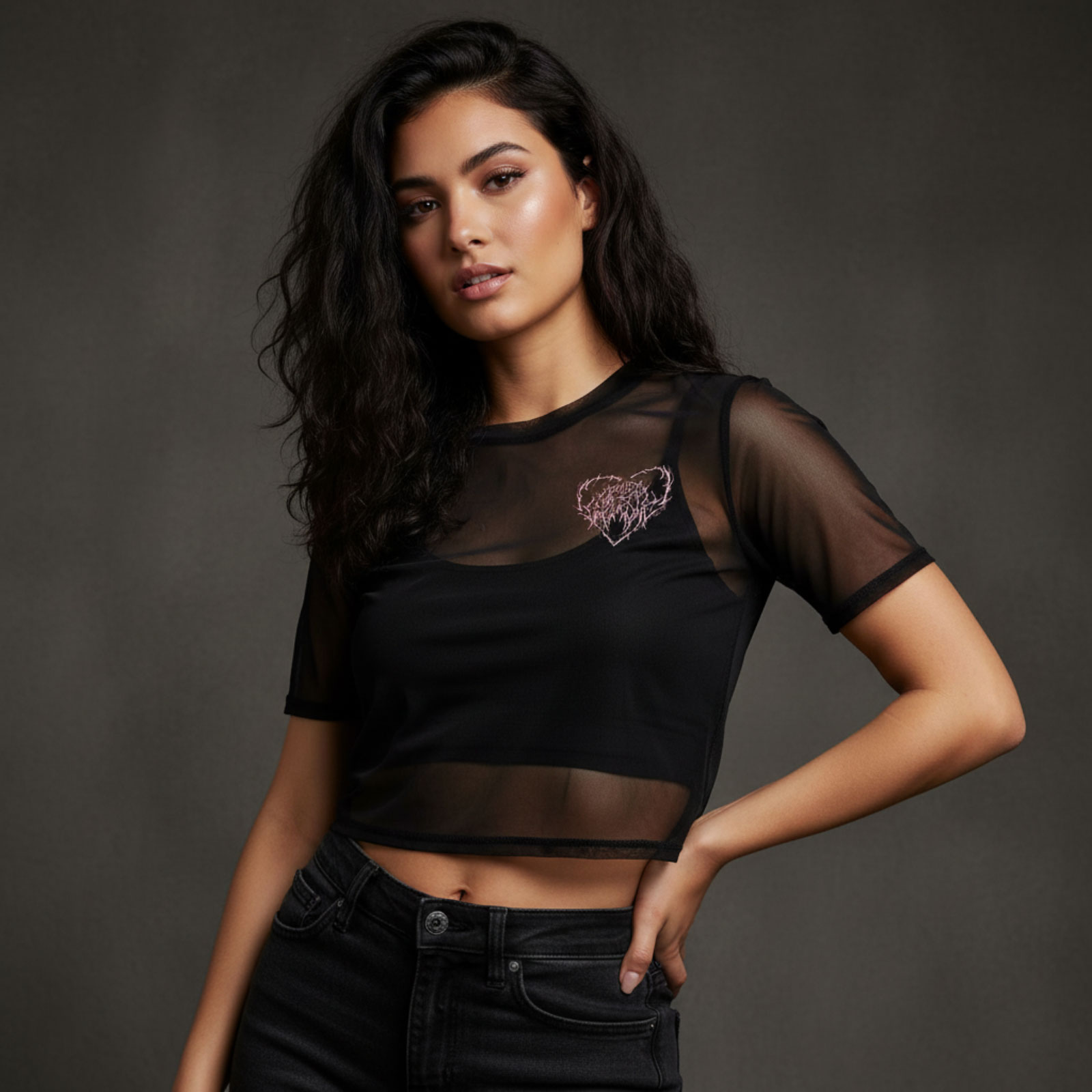 Bullet For My Valentine Dam Mesh-Crop Top: Deathcore (Svart) (Tryck fram och bak)