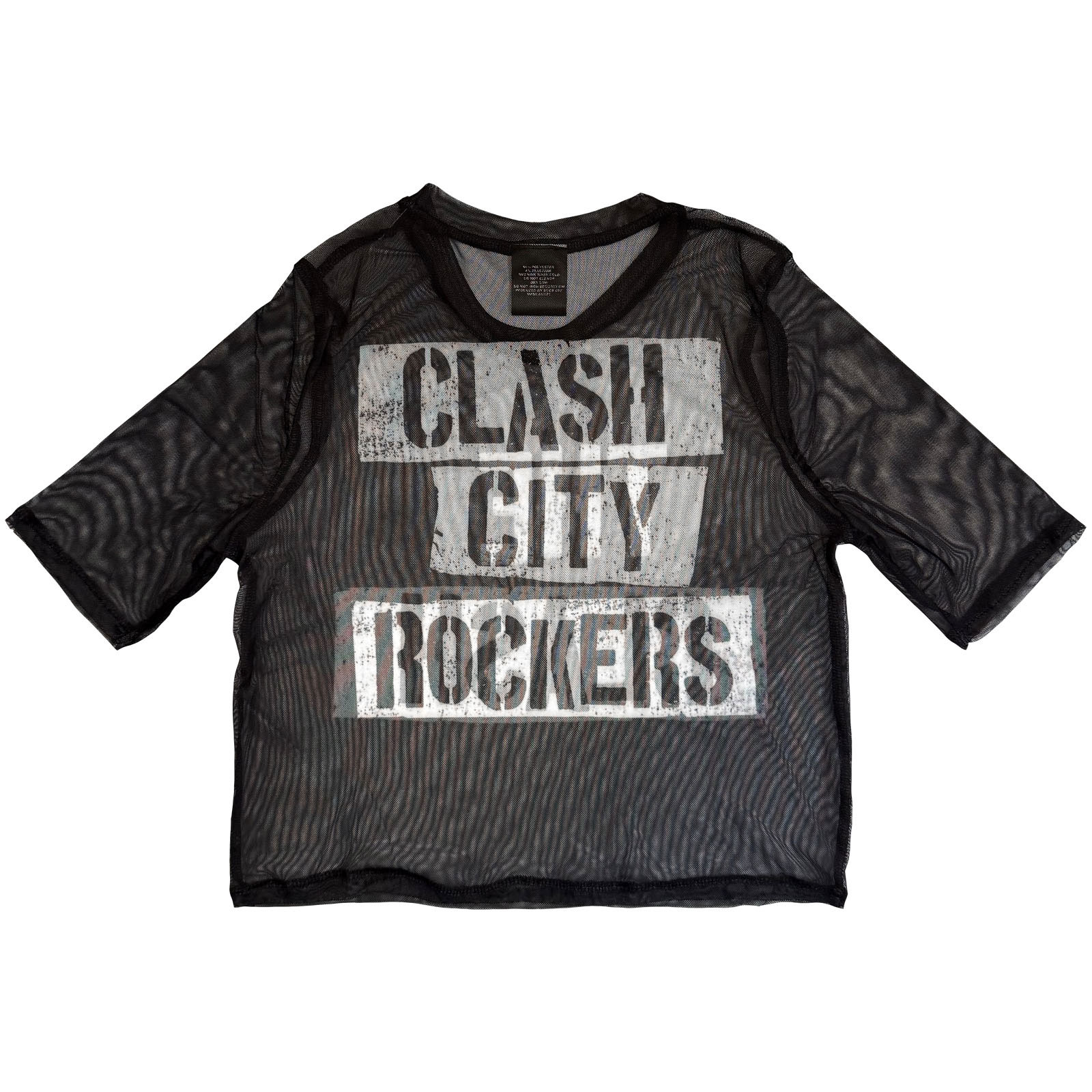The Clash Naisten Verkko-Crop Top: City Rockers (Musta) (Painotus etu- ja takapuoli) - 4