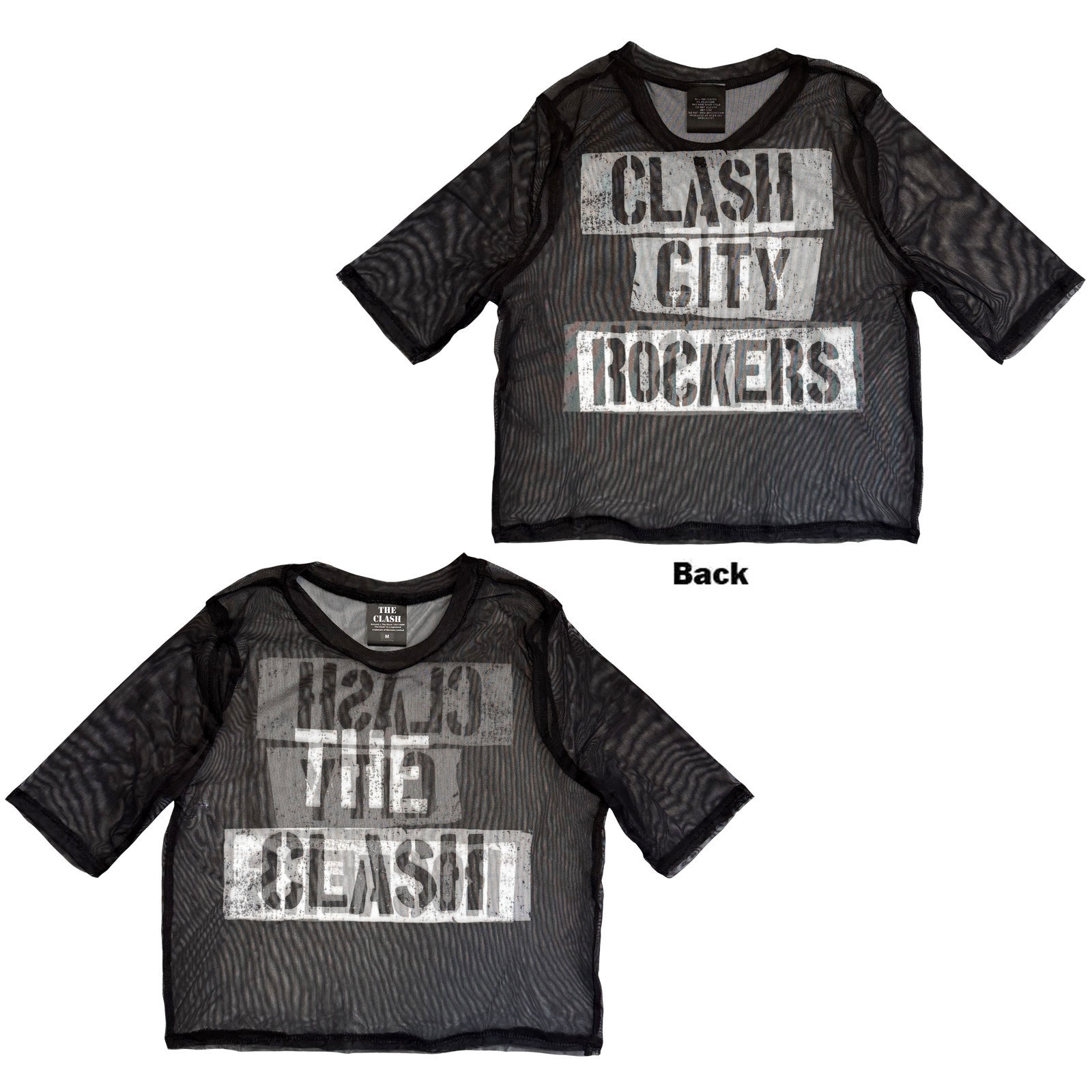 The Clash Naisten Verkko-Crop Top: City Rockers (Musta) (Painotus etu- ja takapuoli) - 2