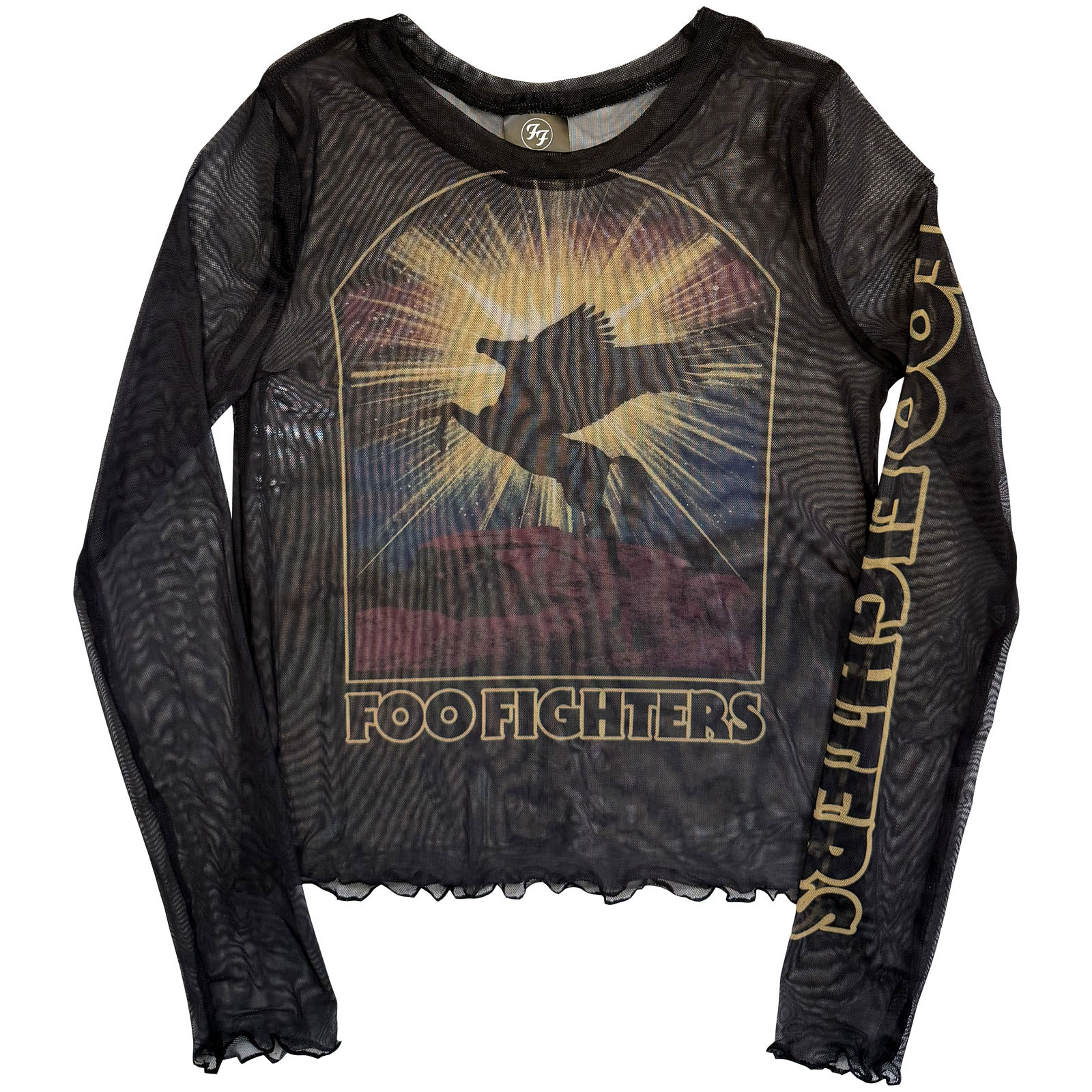 Foo Fighters Dame Langærmet Mesh Crop Top: Pegasus (sort) - 2