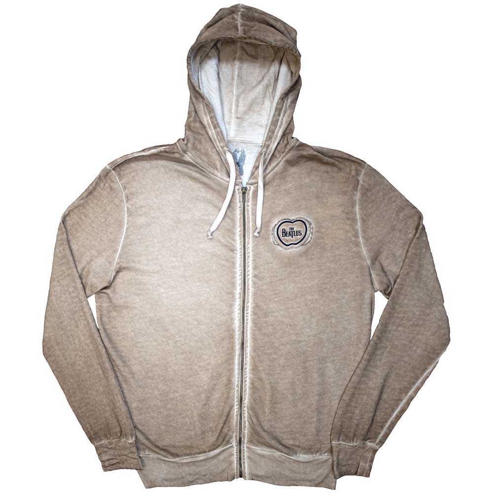 The Beatles Unisex Zipped Hoodie: Apple Logo Stone Wash (Large)