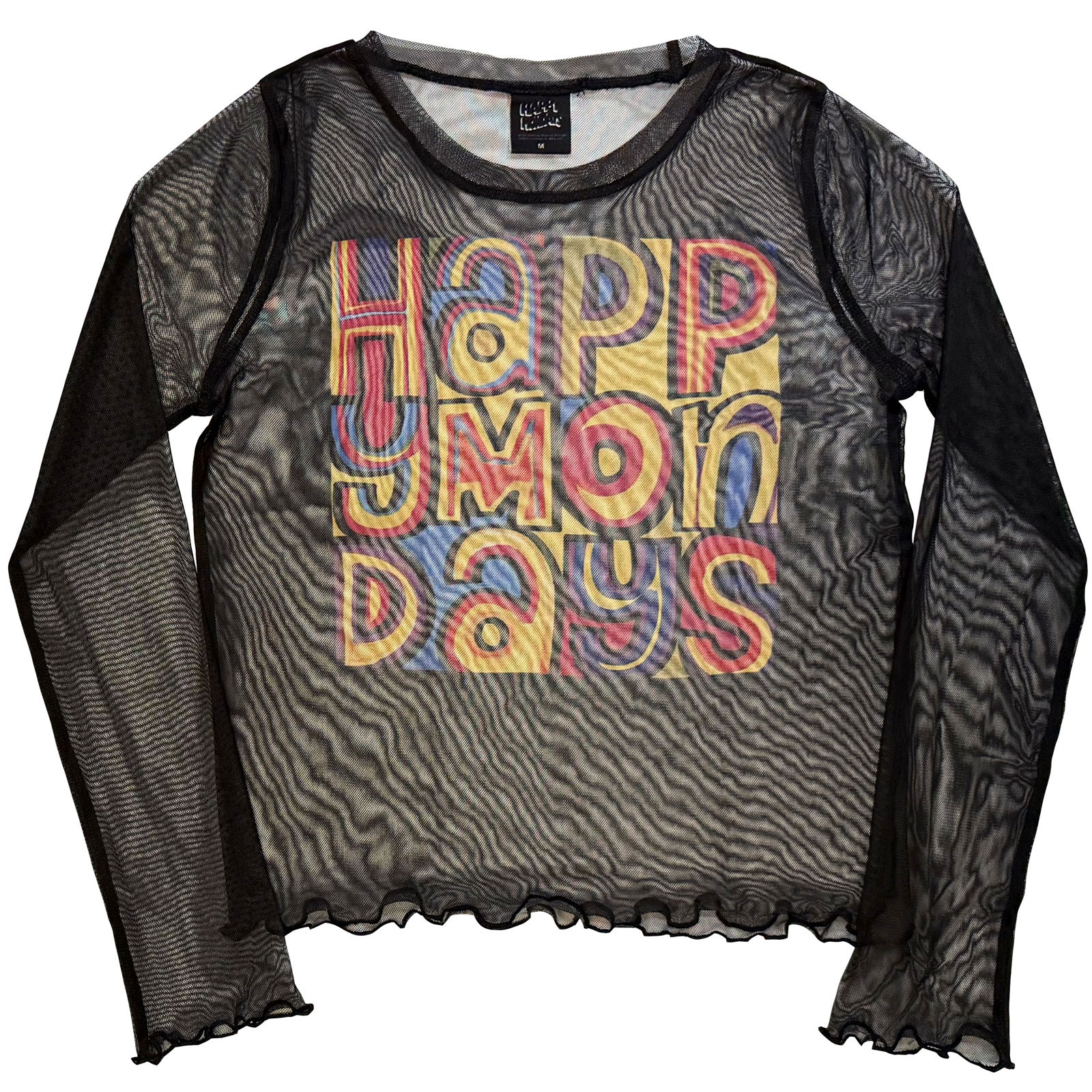 Happy Mondays Naisten Pitkähihainen Verkko-Crop Top: Parhaat hitit (Musta) - 2
