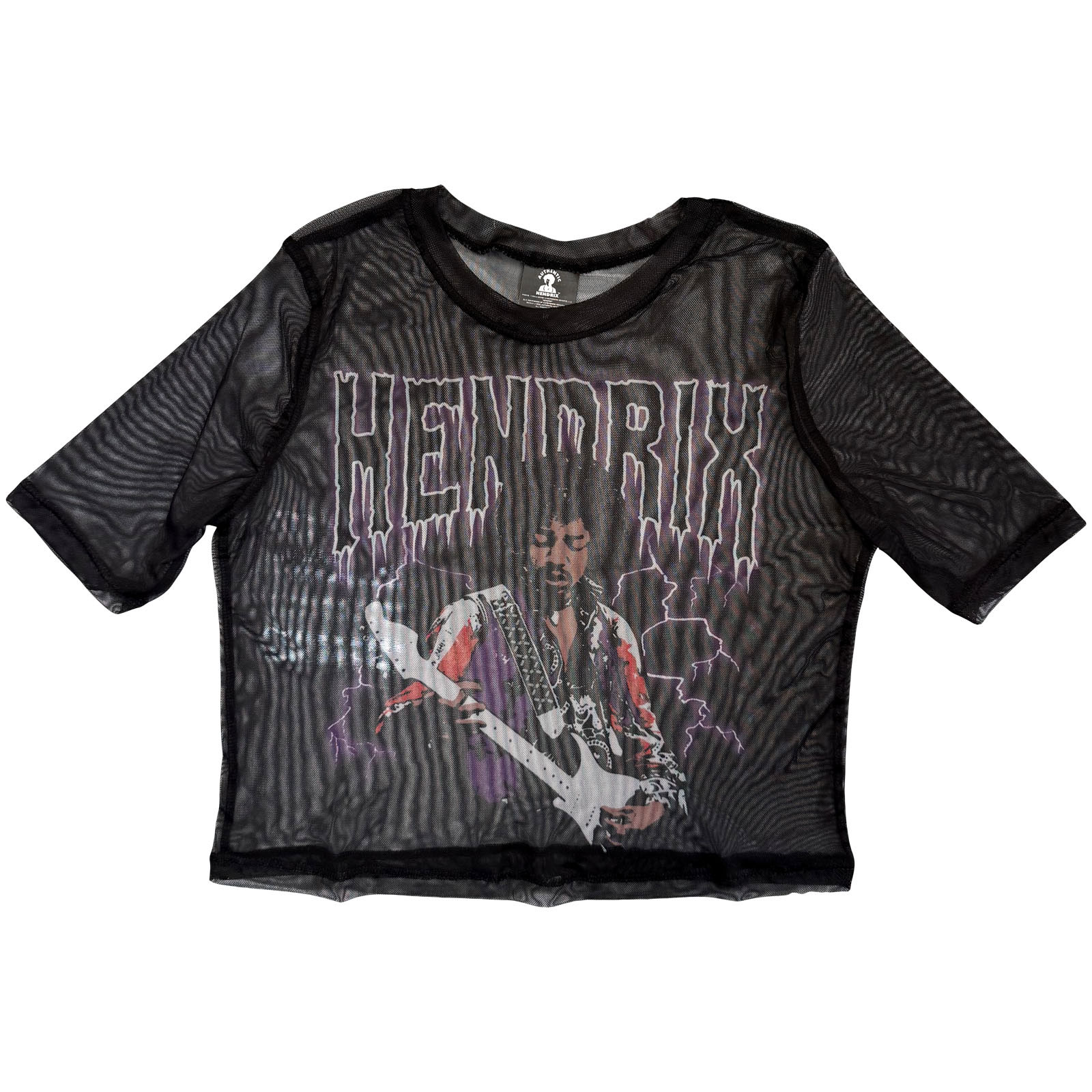 Jimi Hendrix Dam Mesh-Crop Top: Lightning (Svart) - 2