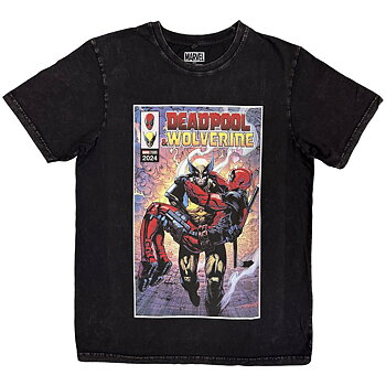 Marvel Comics Unisex Stone Wash T-Shirt: Wolverine Carrying Deadpool (Black) (Medium)