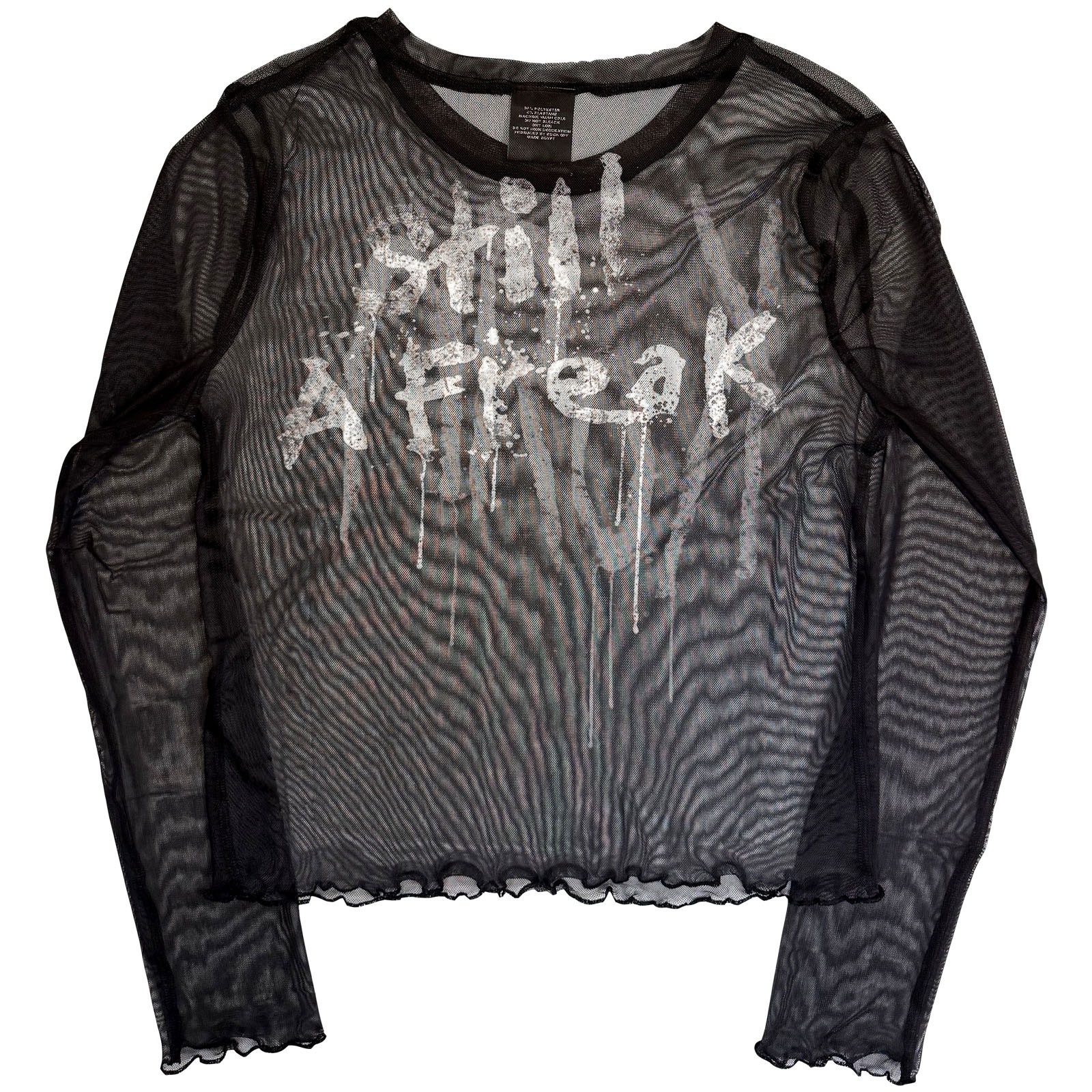 Korn Dam Långärmad Mesh-Crop Top: Still A Freak (Svart) (Tryck fram och bak) - 4