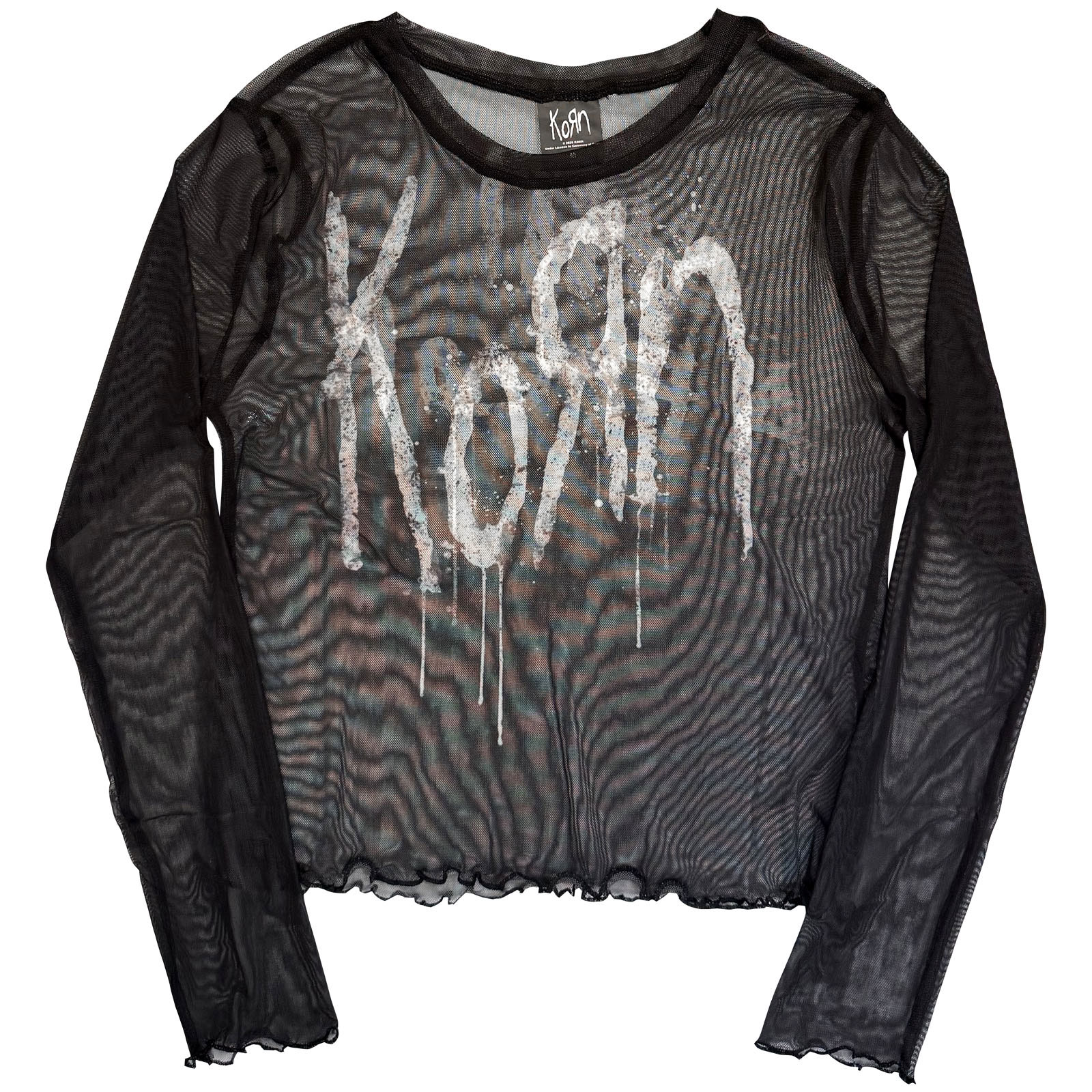 Korn Dam Långärmad Mesh-Crop Top: Still A Freak (Svart) (Tryck fram och bak) - 3